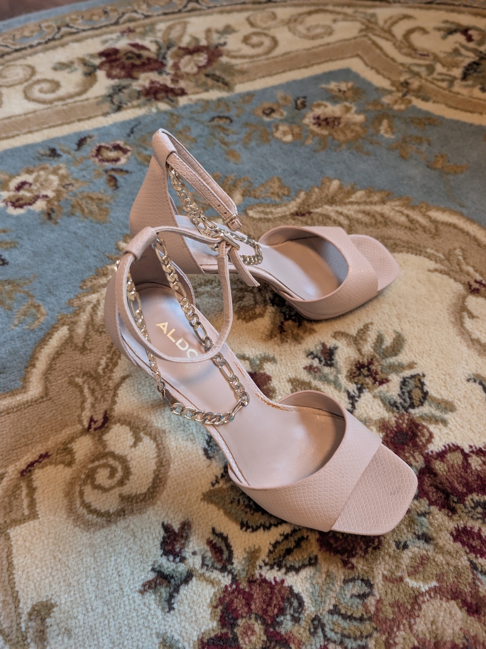 ALDO Nude Beige Chain-Strap Block Heel Sandals